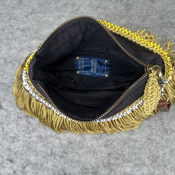 Elliot Mann NY Indie Clutch Wristlet Beaded Gold Fringe Coins Boho Handcrafted - Picture 5 of 10